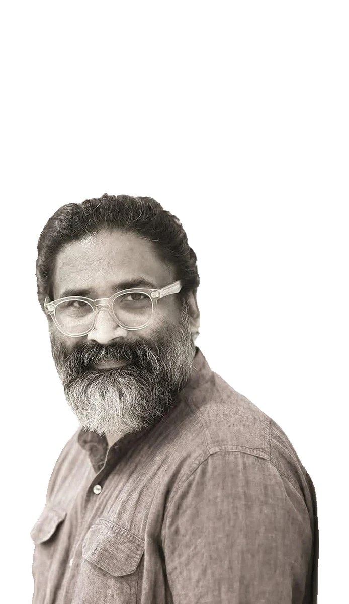 Portrait of Nisar Ibrahim, artist at ISOAG Gallery, Dubai