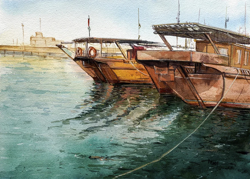 Arabic Traditional Fishing Boat on Sharjah Harbour by Thomas Antony
